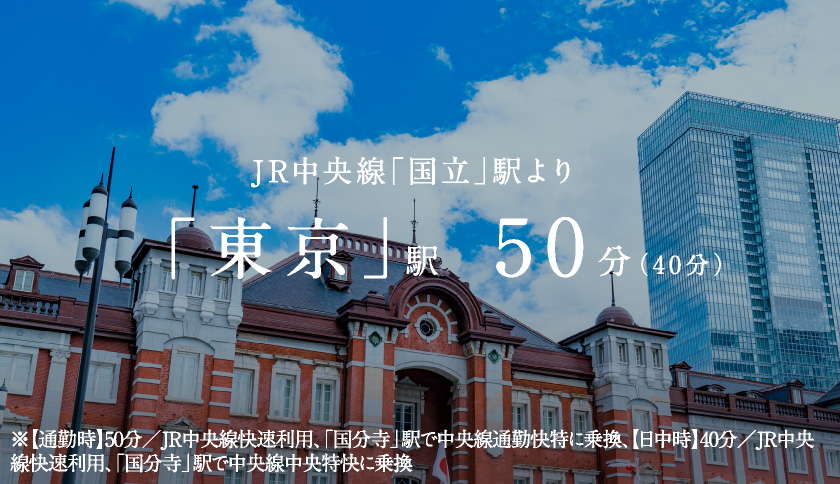 JR中央線「国立」駅より「東京」駅 50分（40分）