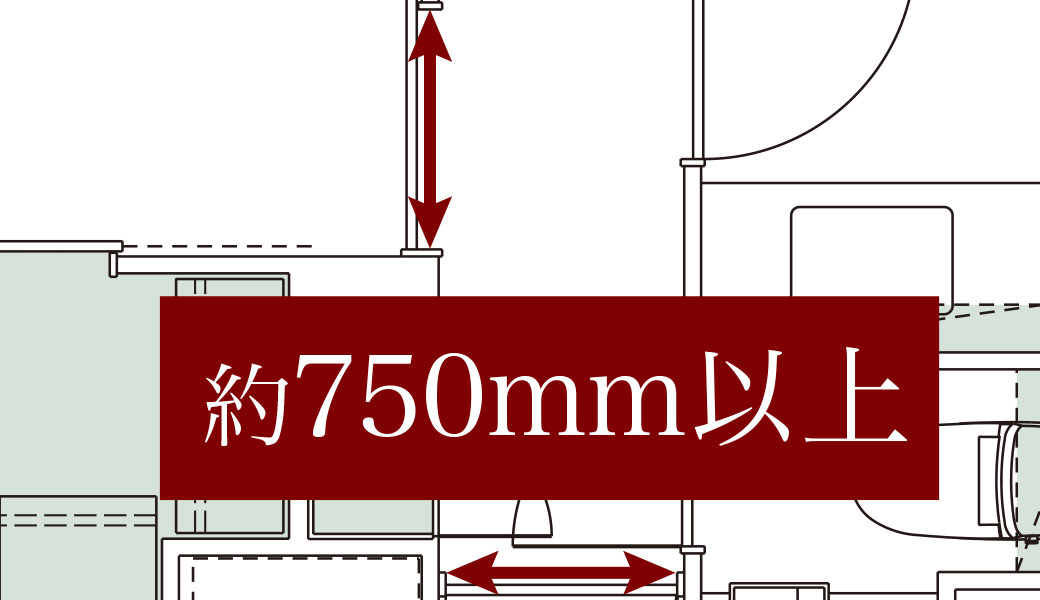 出入口約750ｍｍ以上（LD、洋室のみ）